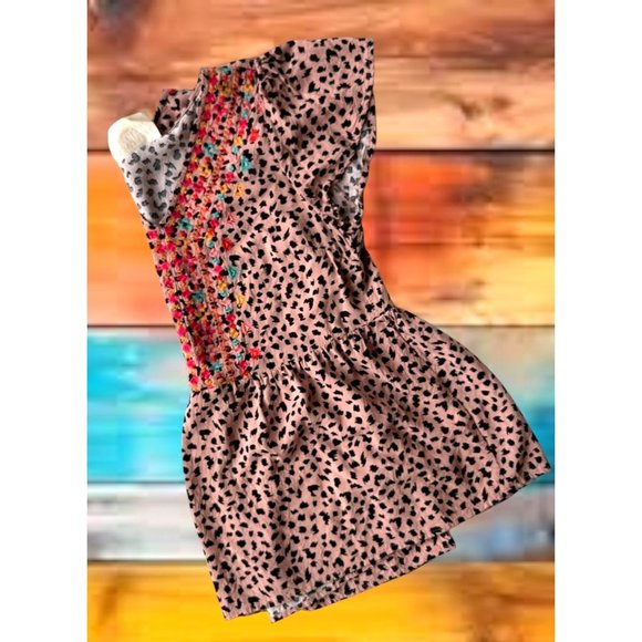 Savanna Jane Leopard Print Blouse Sz S Embroidered Artsy Flowy Sleeves Boho Fest - Picture 6 of 12